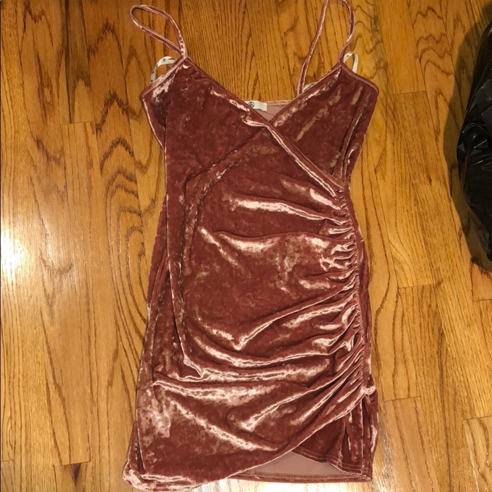 Pink crushed velvet dress